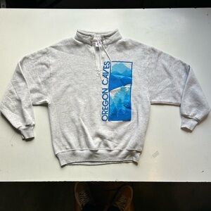 Vintage 80s Oregon Caves puffy printed sweatshirt, 1/4 zip neckline